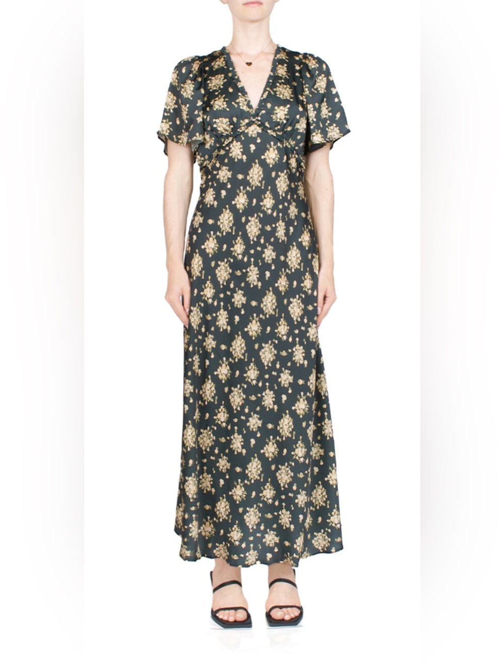 New! Ciao Lucia Charmeuse Lili Dress Begonia Black & Gold, L - Picture 1 of 8